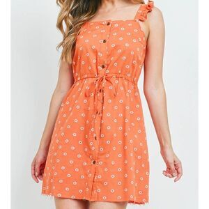 Peach love CALIFORNIA Orange ruffle sleeveless cotton dress sz L